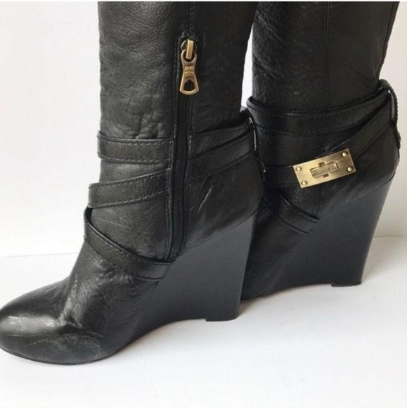 BCBGMAXAZRIA Ma-Remy Knee High Black Lamb Leather Wedge Boots Size 8.5 - Picture 14 of 16